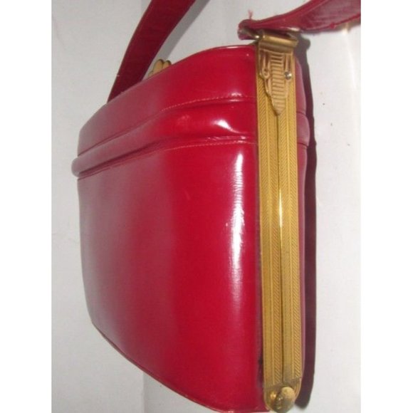 Evans Vintage True Red Leather Satchel Engraved Gold Frame - Picture 9 of 12